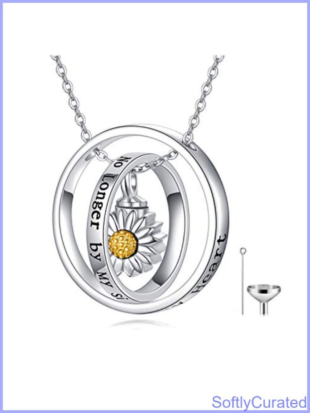 Sterling Silver Sunflower Urn Necklace for Ashes Memorial Keepsake